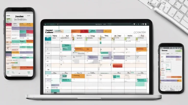 3 devices with full calendars open on their screens.